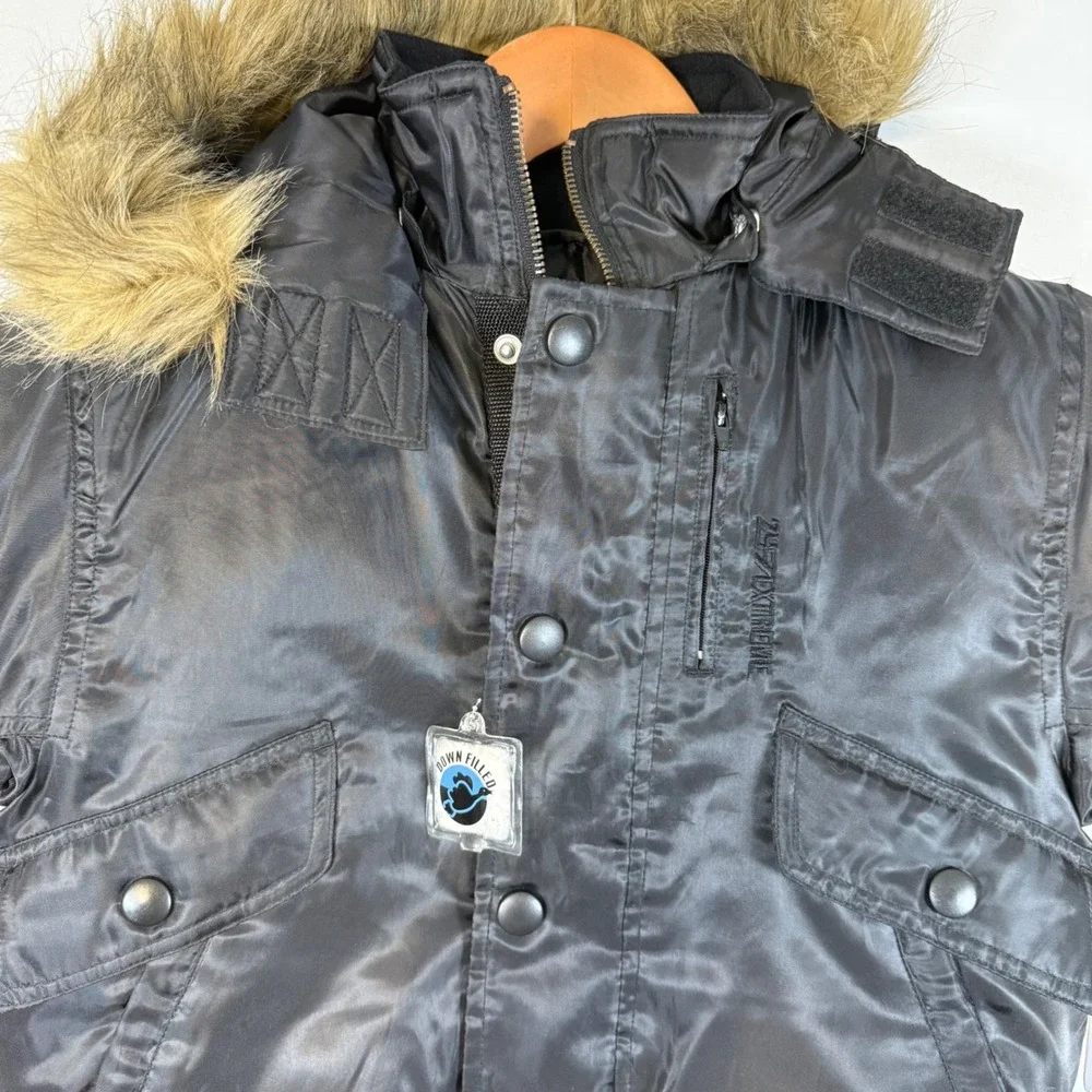 Vintage Kmart Extreme Limit Kids Black Down Filled Hooded Bomber Jacket 4/5‎